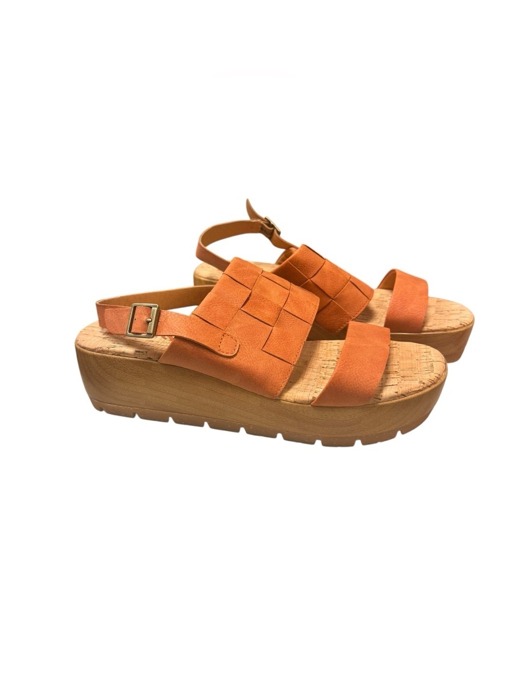 Kork-Ease Orange Woven Platform Sandals faux leather Sz 8 New without tag